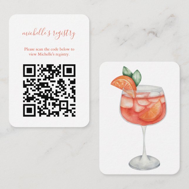 Cartão De Informações Aperol Spritz Wedding BridalShower Detalhes QR Cod (Frente/Verso)
