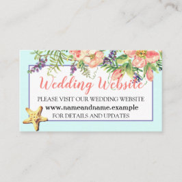 Cartão De Informações Aqua Beach Wedding Floral Seashells Pearl Website