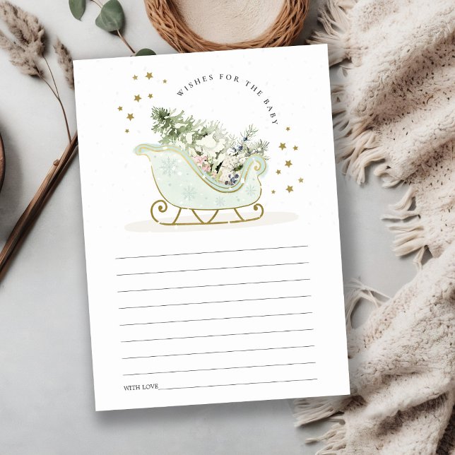 Cartão De Informações Aqua Blue Winter Sleigh Deseja Chá de fraldas (Criador carregado)