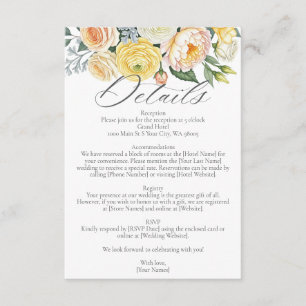 Cartão De Informações Aquarela Amarelo Flor de Pêssego Casamento Detalhe