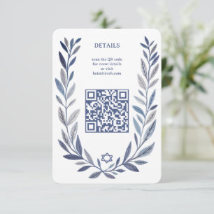 Cartão De Informações Aquarela Botânica QR Bar Bat Mitzvah PERSONALIZADO