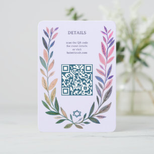 Cartão De Informações Aquarela Botânica QR Bar Bat Mitzvah PERSONALIZADO