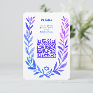 Cartão De Informações Aquarela Botânica QR Bar Bat Mitzvah PERSONALIZADO