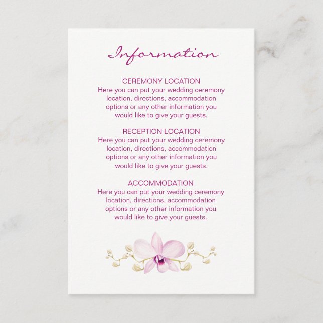 Cartão De Informações Aquarela de Orquídea Roxa Tropical (Frente)