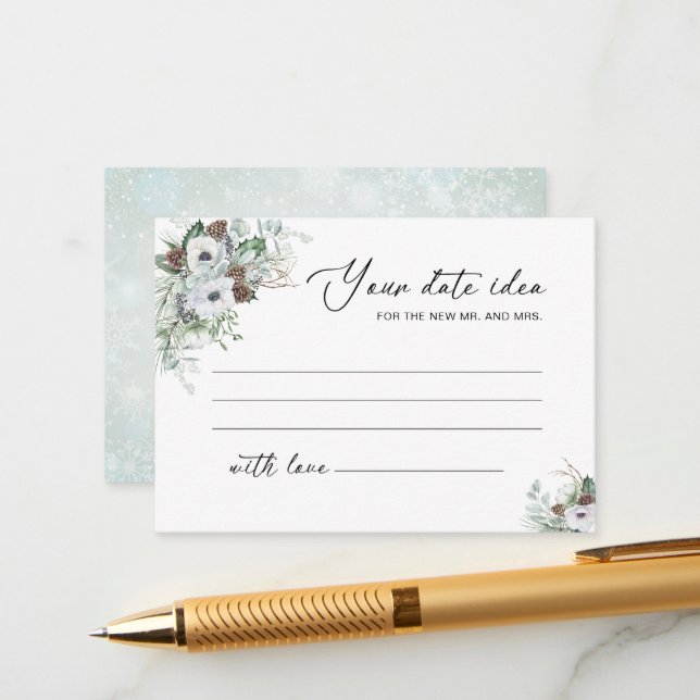 Cartão De Informações Aquarela Elegante Inverno Anêmonas Flores Brida (Frente/Verso In Situ)