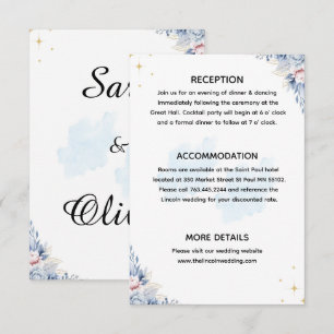 Cartão De Informações Aquarela Floral Azul Elegante