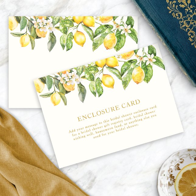 Cartão De Informações Aquarela Floral de Limões (Watercolor Lemons Floral Bridal Shower Enclosure Cards by Painted Paperie
)