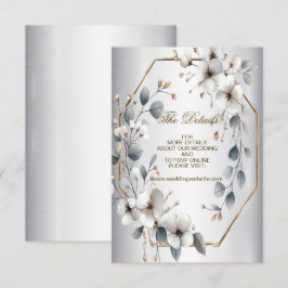 Cartão De Informações Aquarela Flores Brancas Moldura Dourada Teal Prata