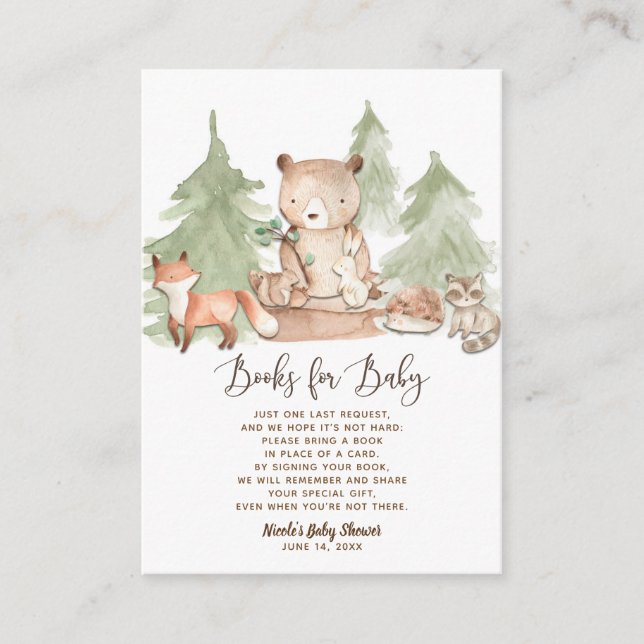 Cartão De Informações Aquarela Floresta Livro Solicitação Traga um Livro (Frente)