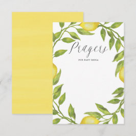 Cartão De Informações Aquarela Lemon Greenery Wreath Prayers para Bebê