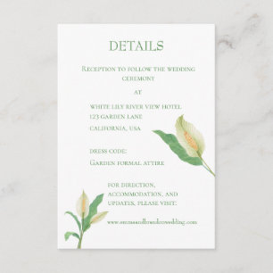 Cartão De Informações Aquarela lírio da paz branco - casamento minimalis