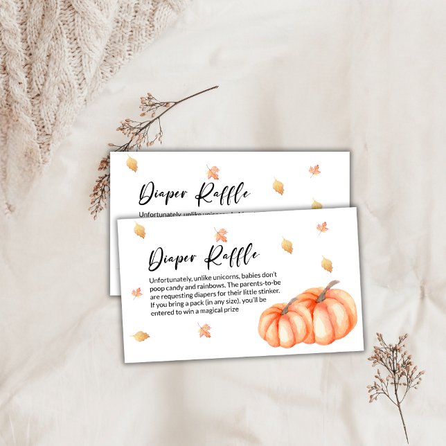 Cartão De Informações Aquarela Pumpkin Cai Deixa Fralda Raffle (Watercolor Pumpkin Fall Leaves Diaper Raffle Enclosure Card)