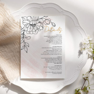 Cartão De Informações Aquarela Rosada & Detalhes Elegantes Florais Preto