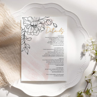 Cartão De Informações Aquarela Rosada & Detalhes Elegantes Florais Preto