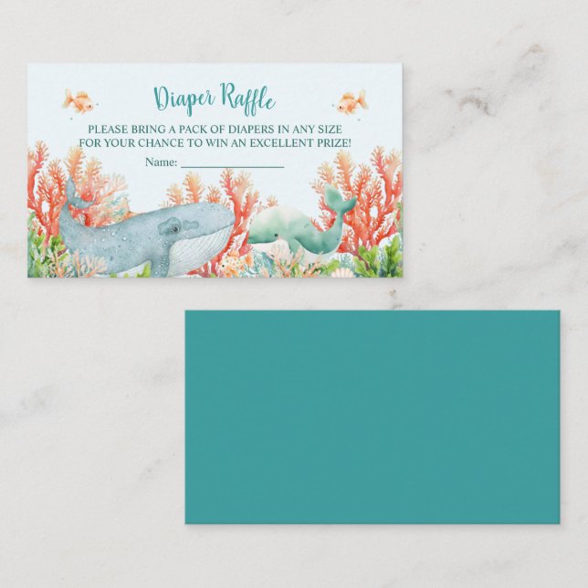 Cartão De Informações Aquarela Sob O Chá de fraldas Marítimo (Frente/Verso)