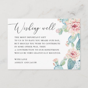 Cartão De Informações Aquarela suculenta o casamento do cacto desejando 