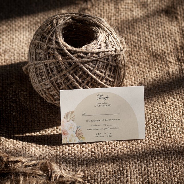 Cartão De Informações Arch Boho Pampas Grass Wedding RSVP (Criador carregado)