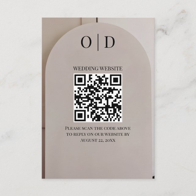 Cartão De Informações Arch Neutral Luxe Wedding QR Code (Frente)