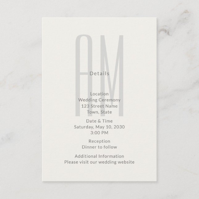 Cartão De Informações Architectural Monogram Wedding Details Card (Frente)