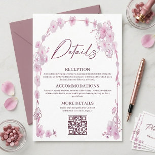 Cartão De Informações Arco Floral de Orquídea Rosa Elegante Casamento