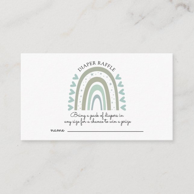 Cartão De Informações Arco-Íris Chá de fraldas Azul Raffle Fralda (Frente)