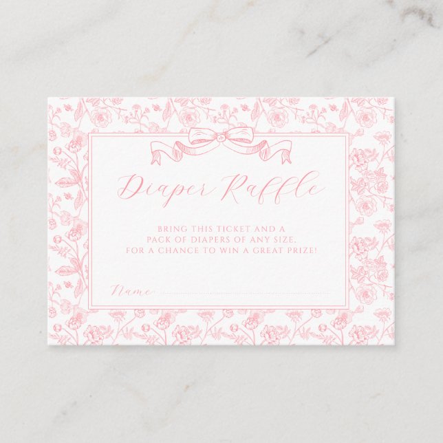 Cartão De Informações Arco Rosa Elegante Fralda Floral Raffle (Frente)