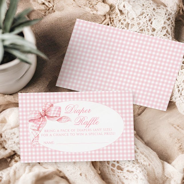 Cartão De Informações Arco Rosa Gingham Bebezinha Fralda Raffle (Criador carregado)