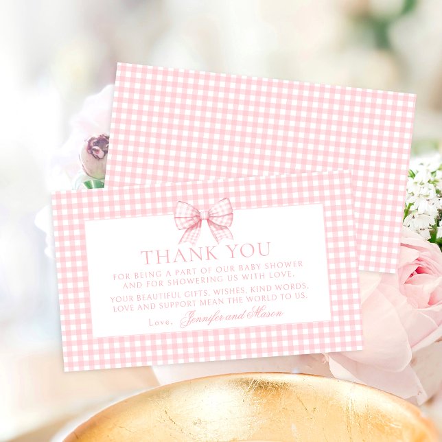 Cartão De Informações Arco rosa Gingham Sweet Baby Girl Chá Obrigado (Criador carregado)