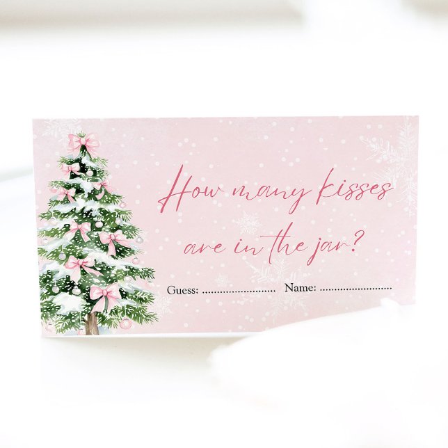 Cartão De Informações Arcos Natal Quantos Jogo de Chá de fraldas De Beij (Pink Bows Christmas How Many Kisses Baby Shower Game)
