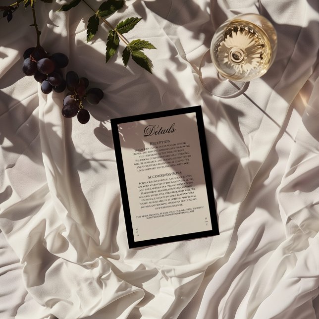 Cartão De Informações Aria | Black Beige Wedding Details Enclosure Card (Criador carregado)