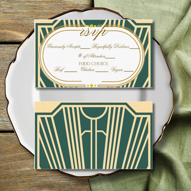 Cartão De Informações Art Deco Art Nouveau Striped Gold Tone RSVP (Criador carregado)