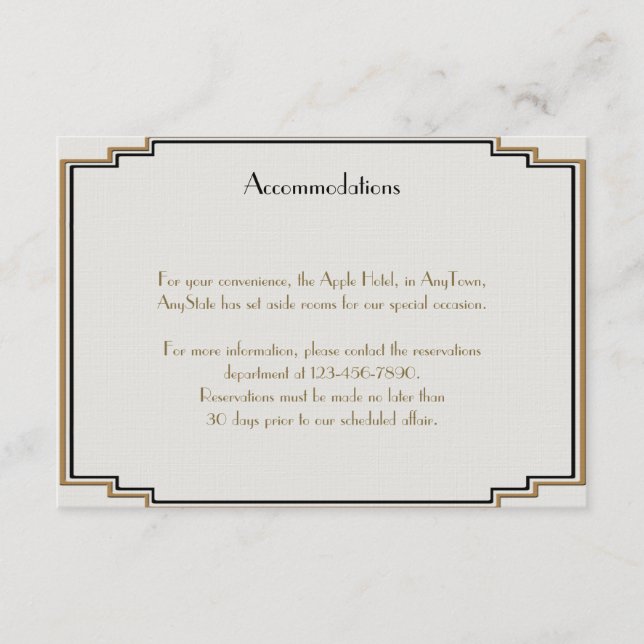 Cartão De Informações Art Deco Dourado Posh Wedch Insert (Frente)