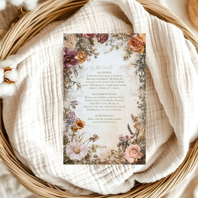 Cartão De Informações Art Nouveau Casamento Floral Real Vitoriano (Criador carregado)