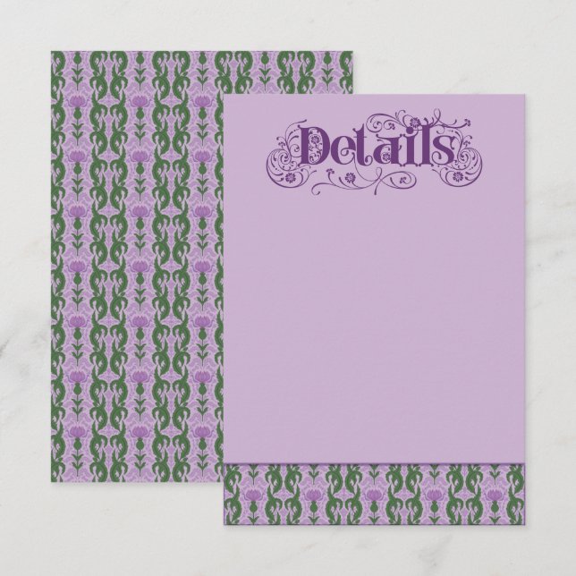 Cartão De Informações Art Nouveau Elegant Thistle Purple Enclosure Card (Frente/Verso)