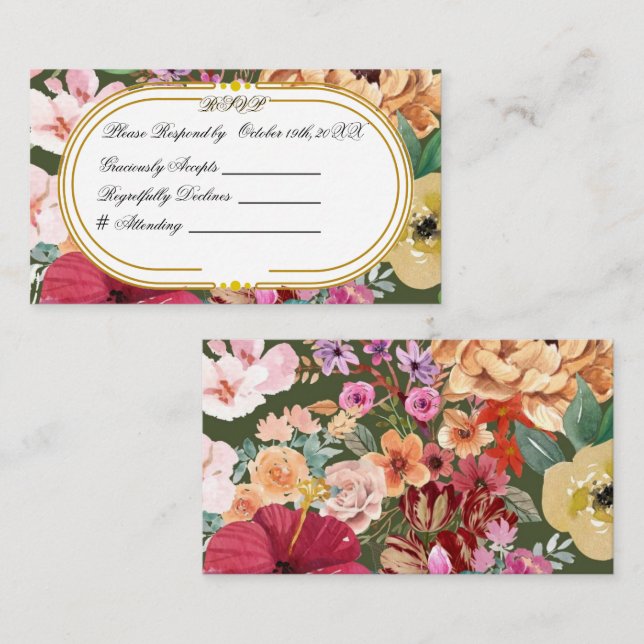 Cartão De Informações Art Nouveau Floral Calligraphy RSVP Card  (Frente/Verso)