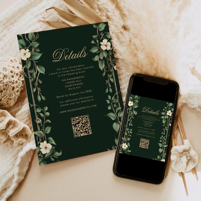 Cartão De Informações Art Nouveau Green and Gold Wedding QR Details (Criador carregado)