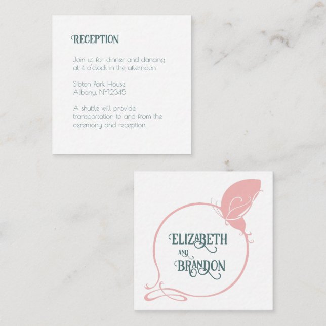 Cartão De Informações Art Nouveau Recepção de casamento de borboletas ro (Frente/Verso)