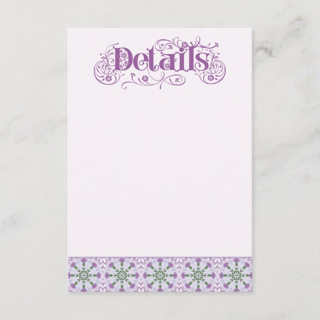 Cartão De Informações Art Nouveau Thistle Wheel Lilac Horizontal (Frente)