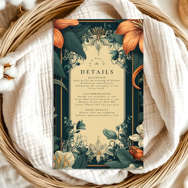 Cartão De Informações Art Nouveau Whimsical Floral Wedding (Criador carregado)
