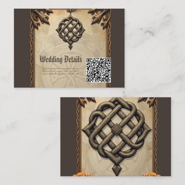 Cartão De Informações Arte celta e talão floral em tons quentes. (Frente/Verso)