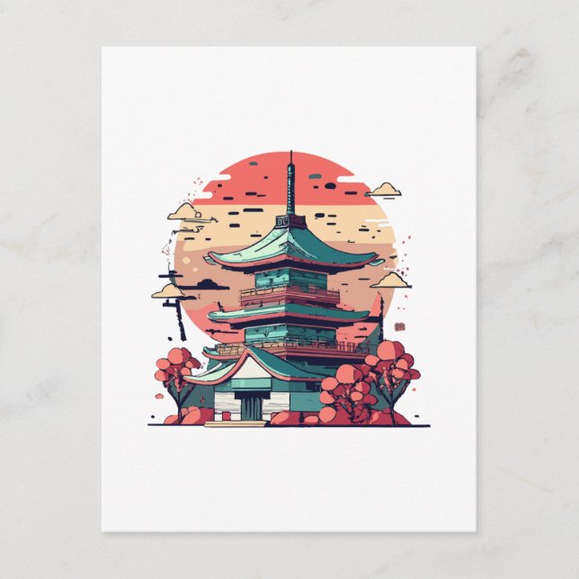 Cartão De Informações Arte Colorida do Edifício Japão (Frente)