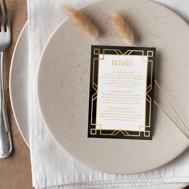 Cartão De Informações Arte elegante Deco Dourado preto clássico (Criador carregado)