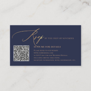 Cartão De Informações ArtsApp Código QR Azul RSVP Caligrafia Falso Doura