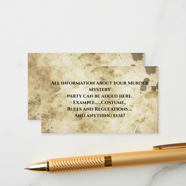 Cartão De Informações Assassinato Mistério Aniversário (Frente/Verso In Situ)