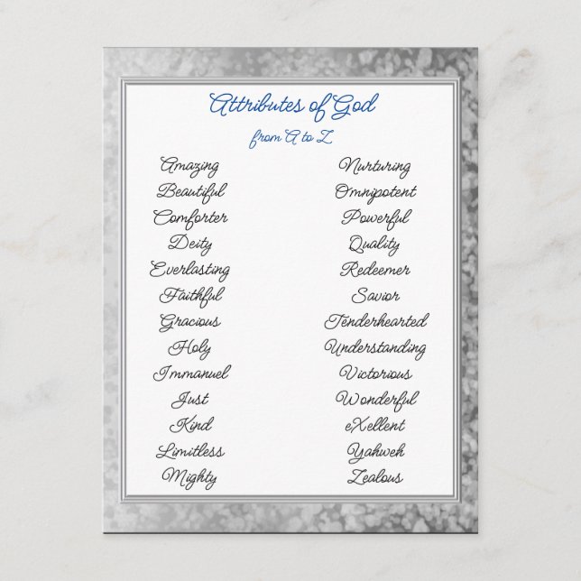 Cartão De Informações Atributos de Deus de A a Z (Frente)