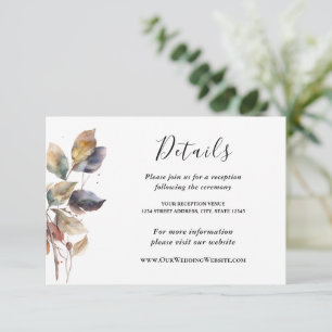 Cartão De Informações Autumn Blue Gold Red Deixa Watercolor Casamento