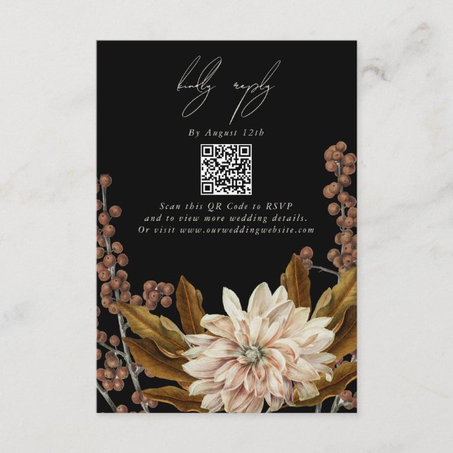 Cartão De Informações Autumn Floral Black Casamento outono QR Code (Frente)