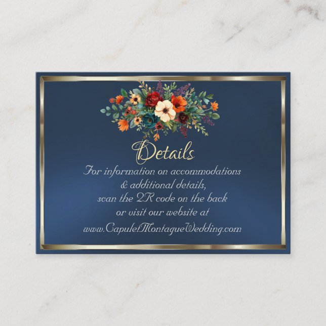 Cartão De Informações Autumn Floral, QR Code - Blue (Frente)