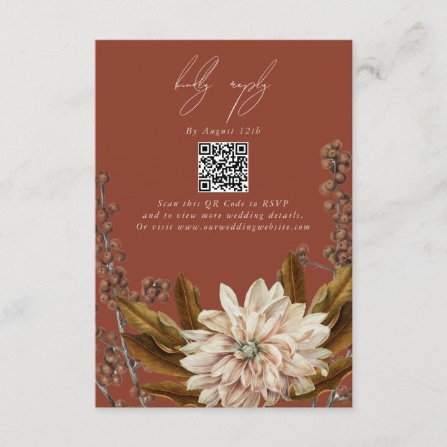 Cartão De Informações Autumn Floral Terracotta Casamento outono QR (Frente)