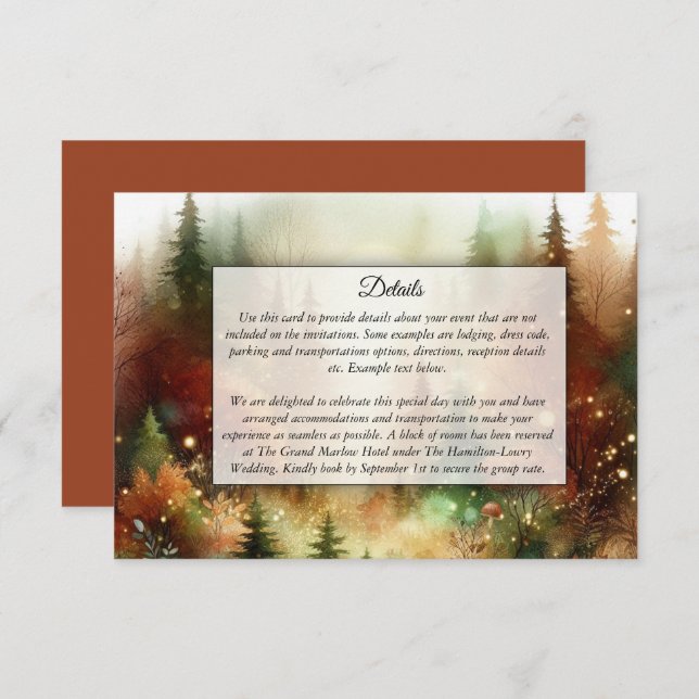 Cartão De Informações Autumn Glow in the Enchanted Forest Wedding (Frente/Verso)